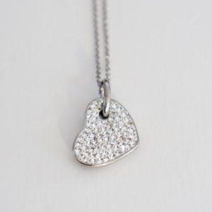 Banana Republic Crystal Heart Necklace Silver Y2K retro 90's 00's